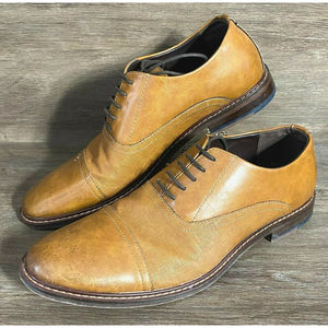 Enzo Feldini Cognac Brown Leather Casual Dress Shoes Men Size 9.5 EUC 055113